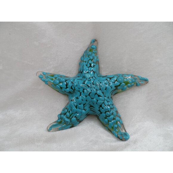 Starfish Figurine Paper Weight Turquoise & Green Handcrafted Art Glass Sculpture - Picture 1 of 6
